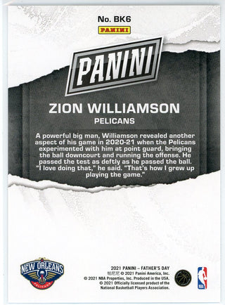 Zion Williamson 2021 Panini Father's Day Card #BK6