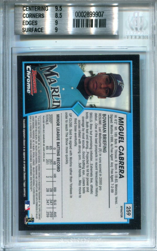 Miguel Cabrera baseball card (Florida Marlins) 2001 Bowman