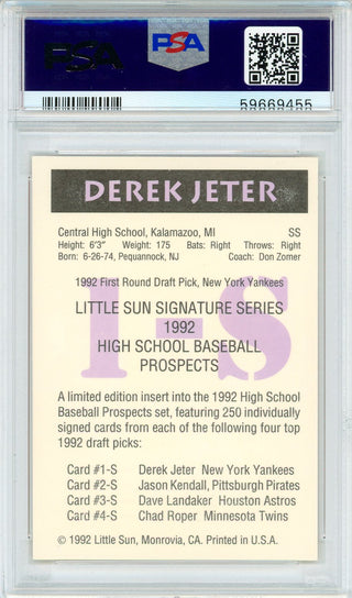 Derek Jeter Autographed 1992 Little Sun High School Card (PSA NM-MT 8)