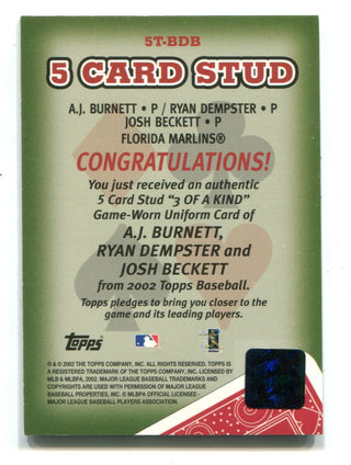 Josh Beckett/Ryan Dempster/A.J Burnett 2002 Topps Three Of A Kind Jersey Card