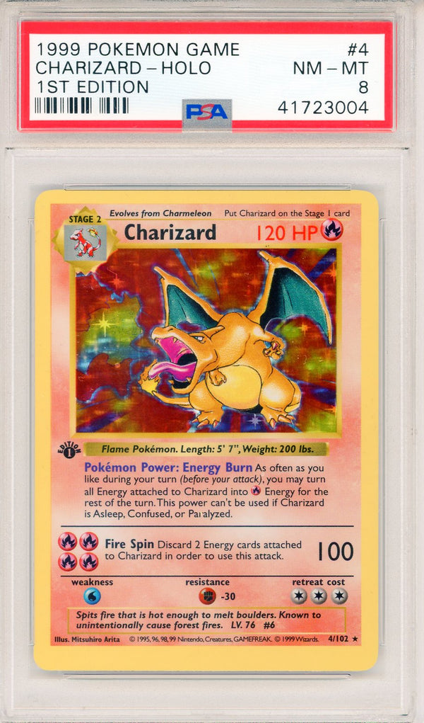 Charizard 1999 Pokemon 1st Edition Shadowless Card #4 (PSA NM-MT 8)