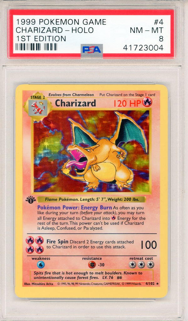 Charizard 1999 Pokemon 1st Edition Shadowless Card #4 (PSA NM-MT 8) Charizard 1999 Pokemon 1st Edition Shadowless Card #4 (PSA NM-MT 8)