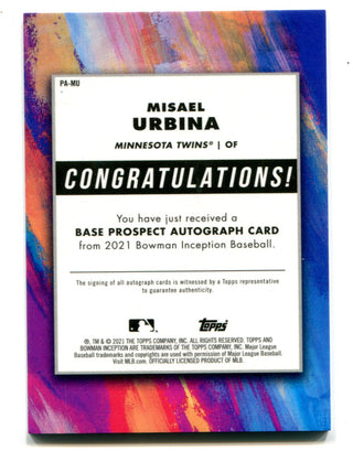Misael Urbina 2021 Bowman Inception Blue #PAMU Blue Auto Card /99