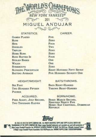 Miguel Andujar 2018 Topps Allen & Ginter Rookie Card Back