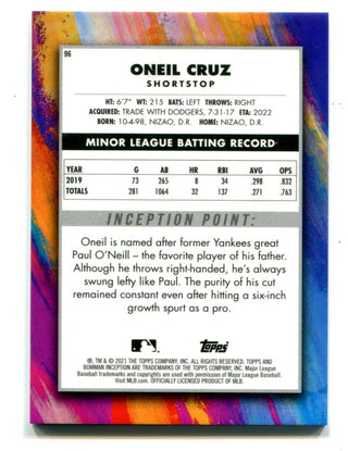 Oneil Cruz 2021 Bowman Inception #96 Blue Autographed Card /99