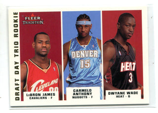 Dwyane Wade/Lebron/Carmelo 2003-04 Fleer Draft Day Trio Rookie (#124/375) Card