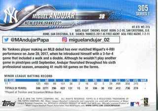Miguel Andujar 2018 Topps Rookie Card Back