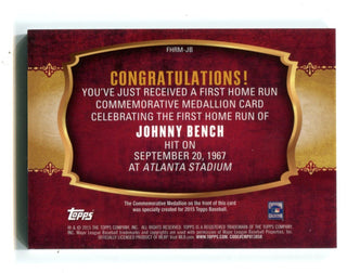 Johnny Bench 2015 Topps 1st Home Run Medallion Card #FHRMJB
