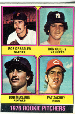 Rob Dressler, Ron Guidry, Bob McClure, and Pat Zachry 1976 Topps Rookie Pitchers Card