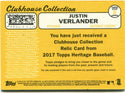 Justin Verlander Topps Heritage Clubhouse Collection 2017