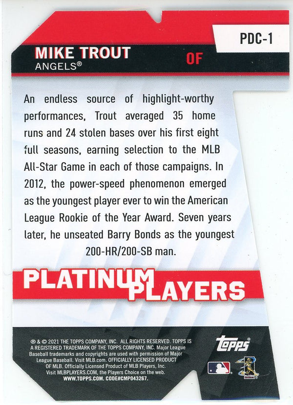 Mike Trout 2021 Topps Platinum Players Die Cut Card #PDC-1