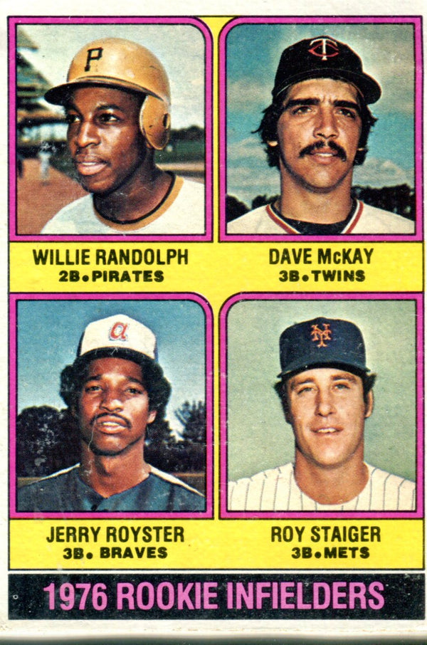 Willie Randolph, Dave McKay, Jerry Royster, and Roy Staiger 1976 Topps Rookie Infielders Card