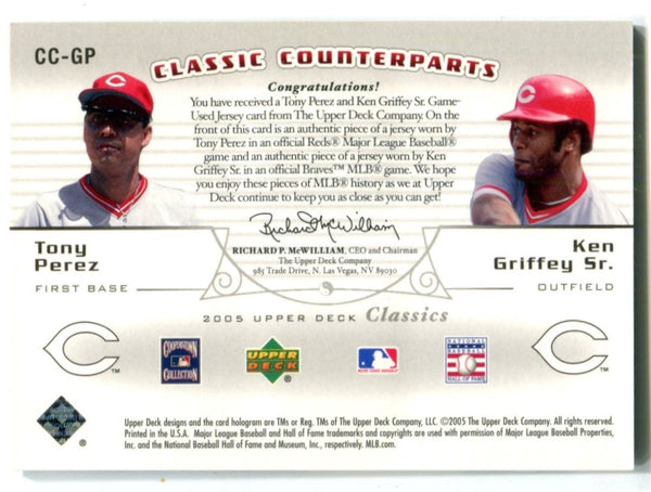 Tony Perez & Ken Griffey Sr 2005 Upper Deck Classic Counterparts Jersey Card #CCGP