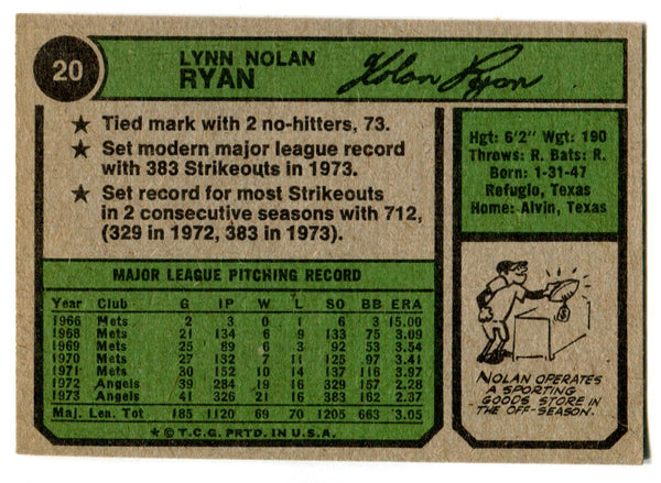 Nolan Ryan 1974 Topps Card #20