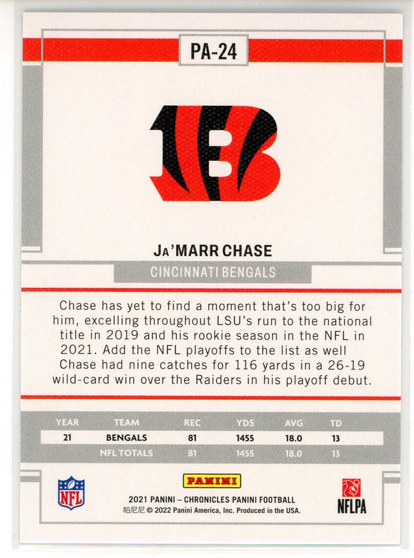 Ja'Marr Chase 2021 Panini Chronicles Rookie Card #PA-24