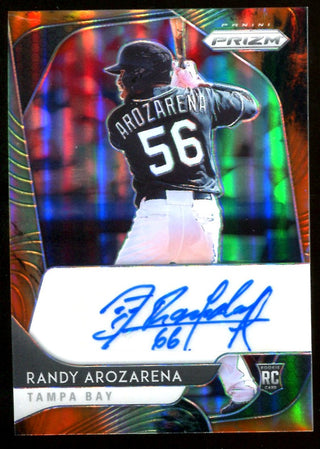 Randy Arozarena 2020 Panini Prizm Green/Orange Autographed Rookie Card