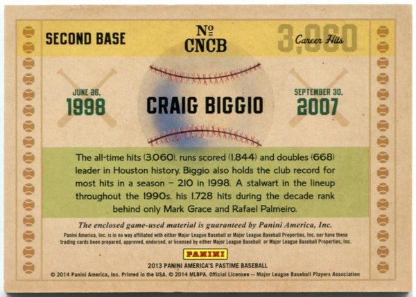 Craig biggio 2013 Panini Career Numbers 3060 Hits 097/125