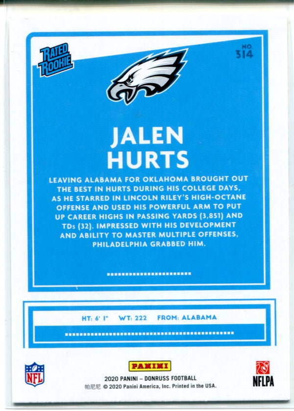 Jalen Hurts Donruss Rookie Card
