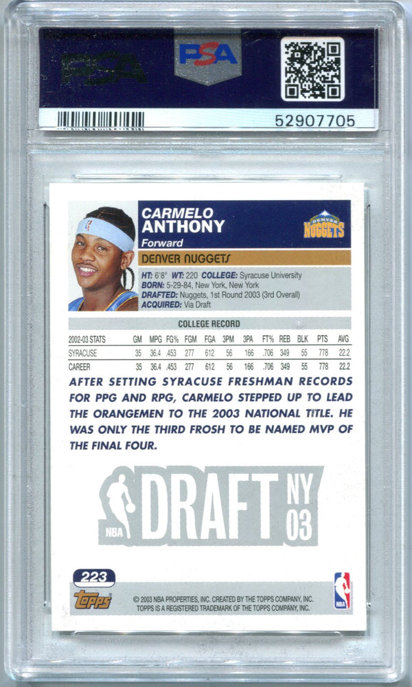 Carmelo Anthony Topps 2003 Rookie (PSA NM-MT 8) Card