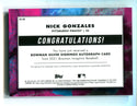 Nick Gonzales 2021 Bowman Inception #ISSNG Yellow Auto Card /25