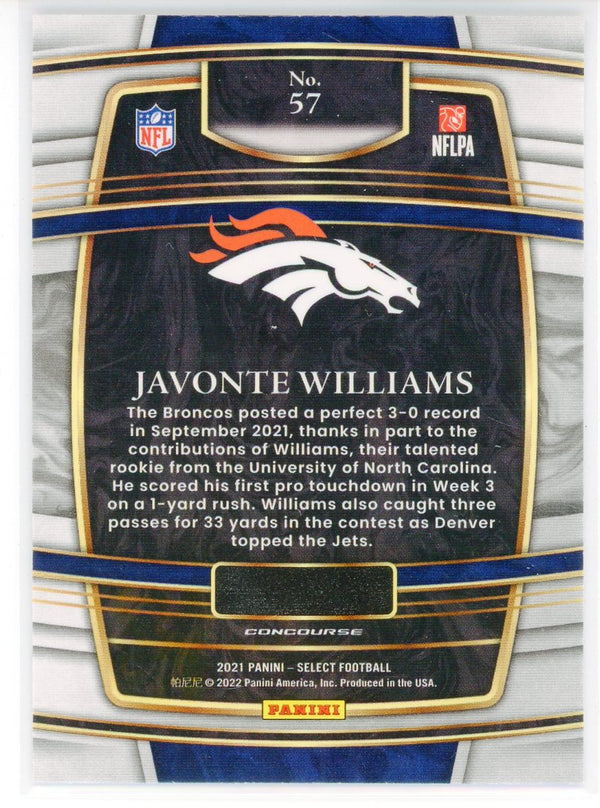 Javonte Williams 2021 Panini Select Rookie Card #57