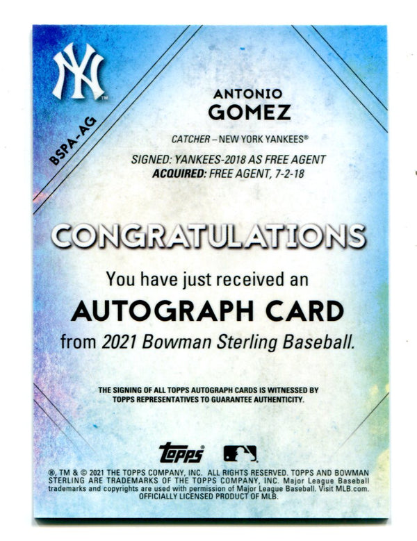 Antonio Gomez 2021 Bowman Sterling #BSPAAG Autographed Card /99