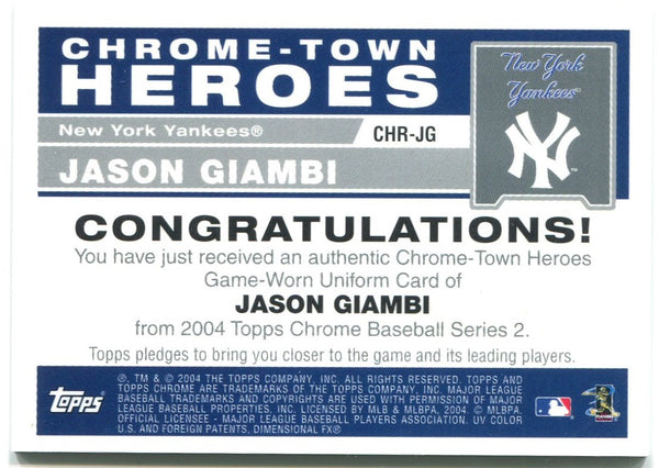 Jason Giambi Topps Chrome-Town Heroes Jersey Card