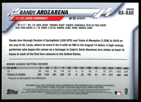 Randy Arozarena 2020 Topps Chrome Autographed Rookie Card