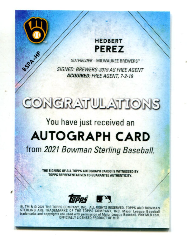 Hedbert Perez 2021 Bowman Sterling #BSPAHP Autographed Card