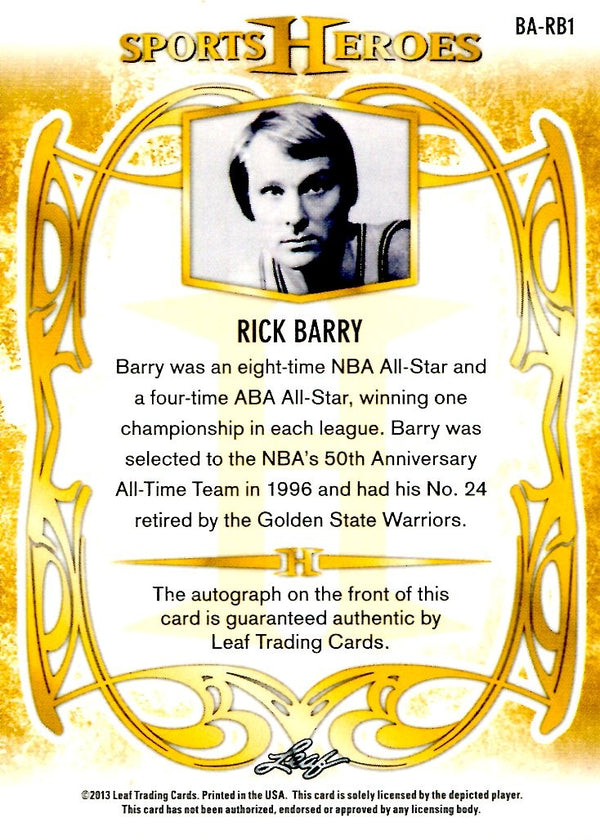 Rick Barry 2013 Leaf Sports Heroes Autographed Card