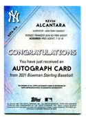 Kevin Alcantara 2021 Bowman Sterling #BSPAKA Autographed Card