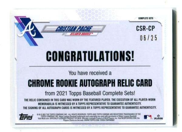 Cristian Pache 2021 Topps Chrome Autographed Jersey Card #CSRCP /25
