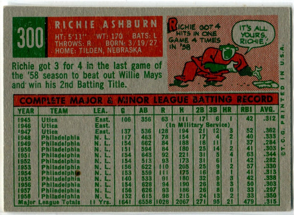 Richie Ashburn 1959 Topps Card #300