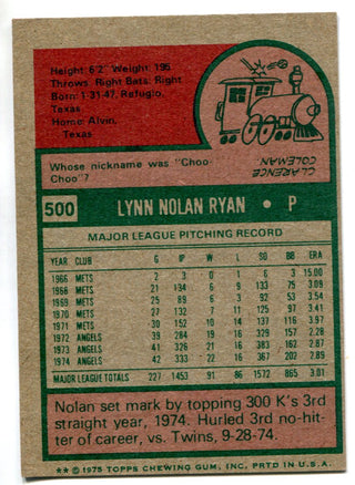 Nolan Ryan 1975 Topps Card #500