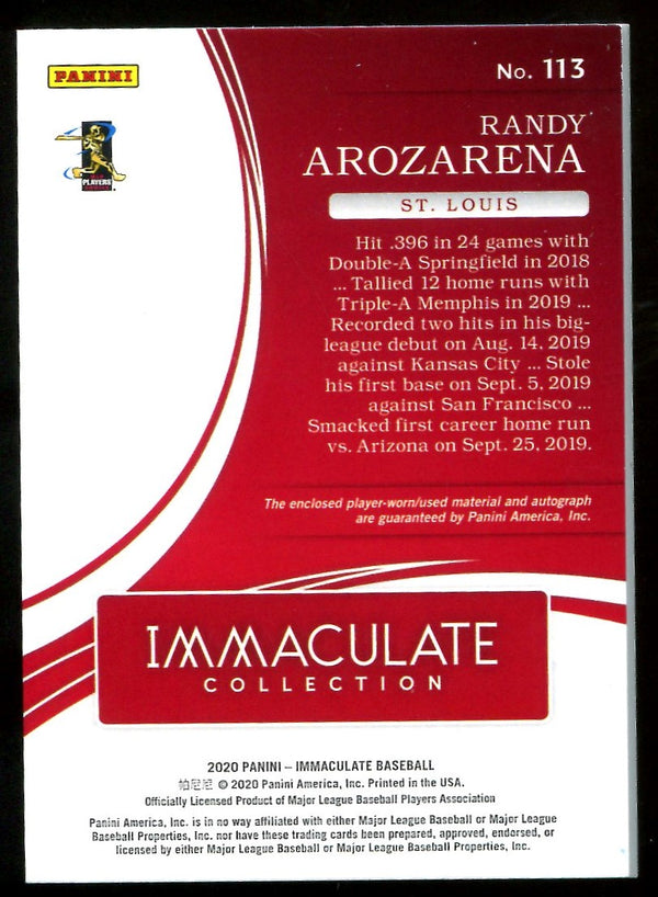 Randy Arozarena 2020 Immaculate Collection Patch/Autographed Rookie Card #2/5