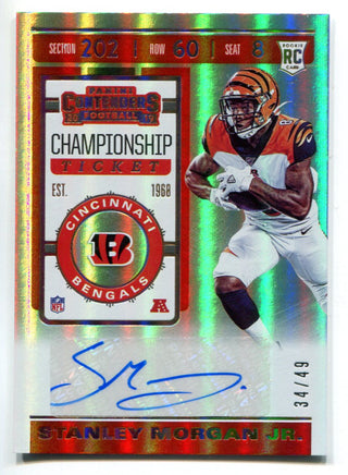 Stanly Morgan Jr. Autographed 2019 Panini Contenders Rookie Card