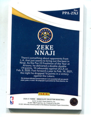 Zeke Nnaji 2020-21 Panini Immaculate Collection #PPAZNJ Auto Card /25