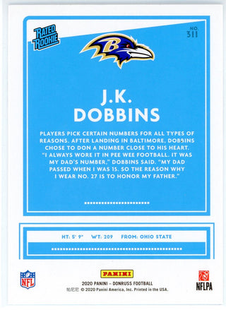 JK Dobbins 2020 Panini Donruss Rated Rookie Card #311