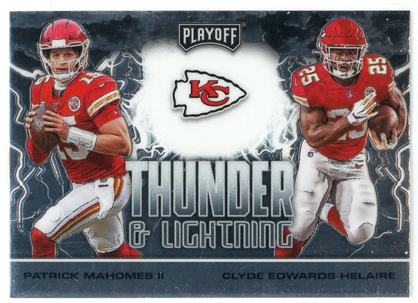 Clyde Edwards-Helaire & Patrick Mahomes 2020 Panini Playoff Thunder & Lightning Card #TL-2