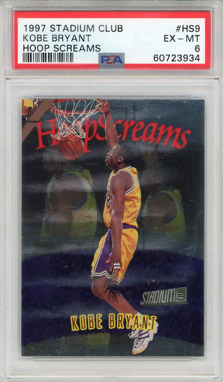 Kobe Bryant 1997 Topps Stadium Club Hoop Screams Card #HS9 (PSA EX-MT 6)