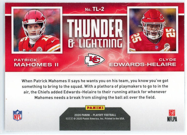 Clyde Edwards-Helaire & Patrick Mahomes 2020 Panini Playoff Thunder & Lightning Card #TL-2