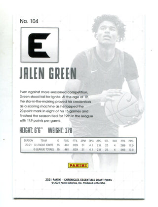 Jalen Green 2021 Panini Chronicles Essential Draft Picks #104 RC