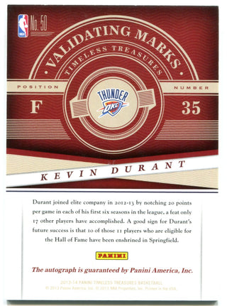Kevin Durant Autographed 2013-14 Panini Timeless Treasures Card #35