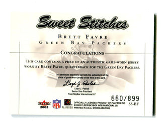 Brett Favre 2003 Fleer Showcase Sweet Swatches 660/899 Card