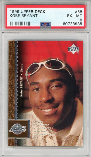 Kobe Bryant 1996 Upper Deck Card #58 (PSA EX-MT 6)