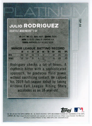 Julio Rodriguez 2020 Bowman Platinum Cracked Ice Rookie Card #TOP-94