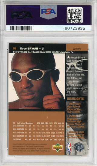 Kobe Bryant 1996 Upper Deck Card #58 (PSA EX-MT 6)