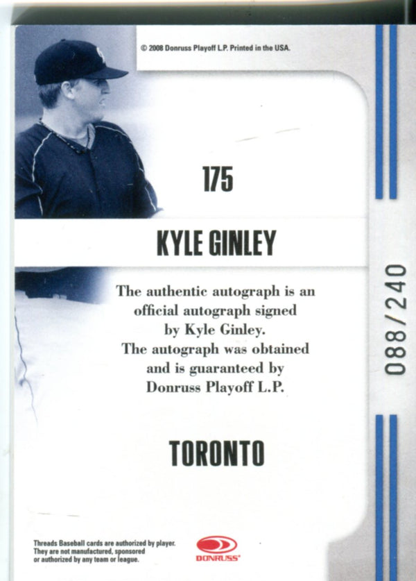 Kyle Ginley 2008 Rookie Threads Autographed Card 88/240