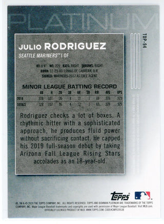 Julio Rodriguez 2020 Bowman Platinum Cracked Ice Rookie Card #TOP-94