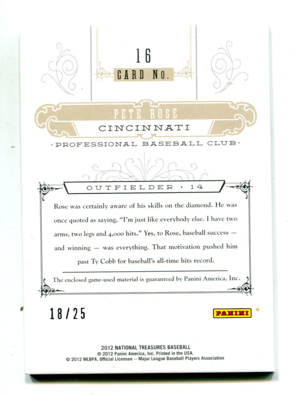 Pete Rose 2012 Panini National Treasures Greatness #16 Jersey Card /25
